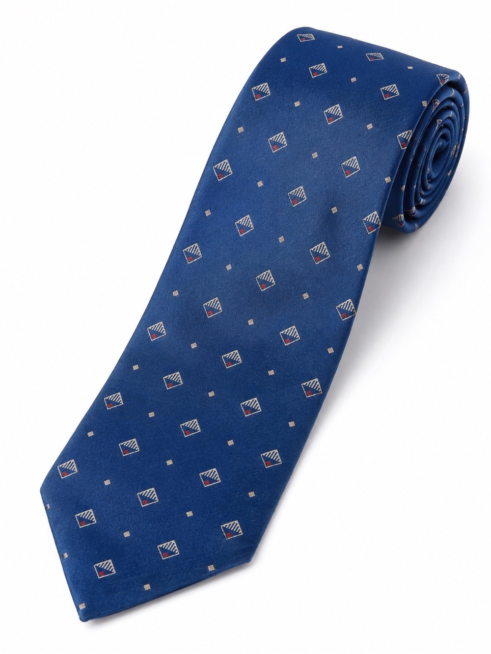 Vintage Oscar de la Renta Blue 100% Silk Tie Geometric Quiet Luxury Necktie LOGO